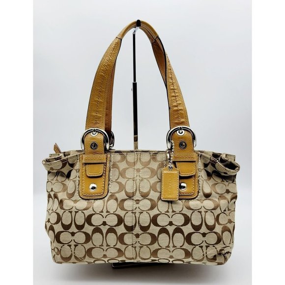 Coach Signature Soho Jacquard Tan Logo Shoulder Bag - Picture 1 of 12